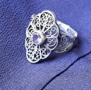 Sterling Silver Filigree Amethyst Ring